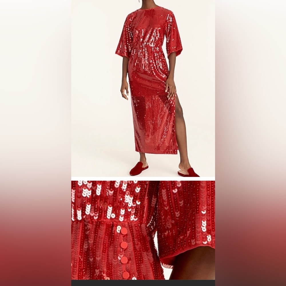 J crew sequin holiday dress v back red